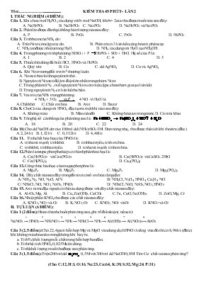 Kiểm tra 45 phút - Lần 2 - Môn hóa học 11